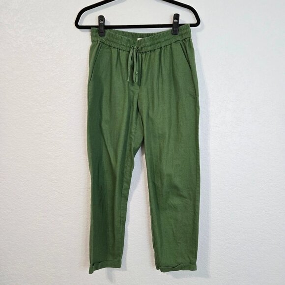 J. Crew Green Linen Blend Drawstring Waist Pull On Cropped Pants Size 4 - Picture 1 of 5